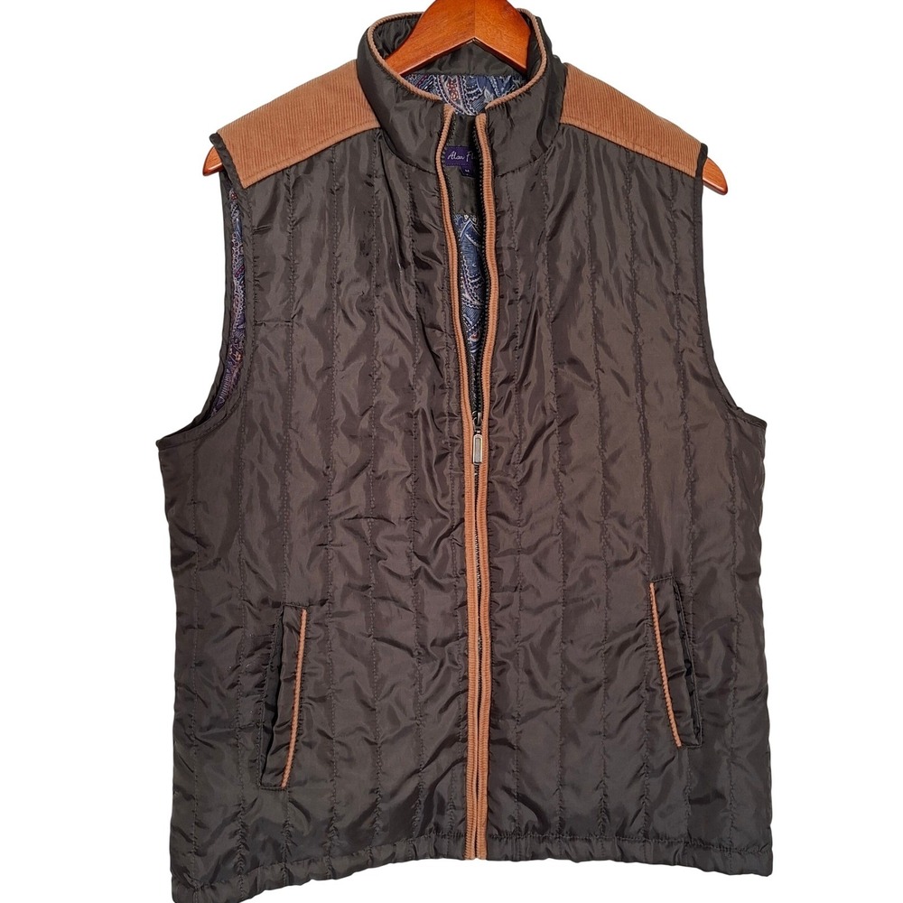 Alan Flusser Quilted Vest Men Medium Brown Corduroy Trim Lining Excellent